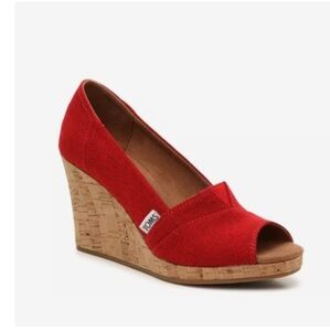 TOMS Vibrant Red Cork Wedges